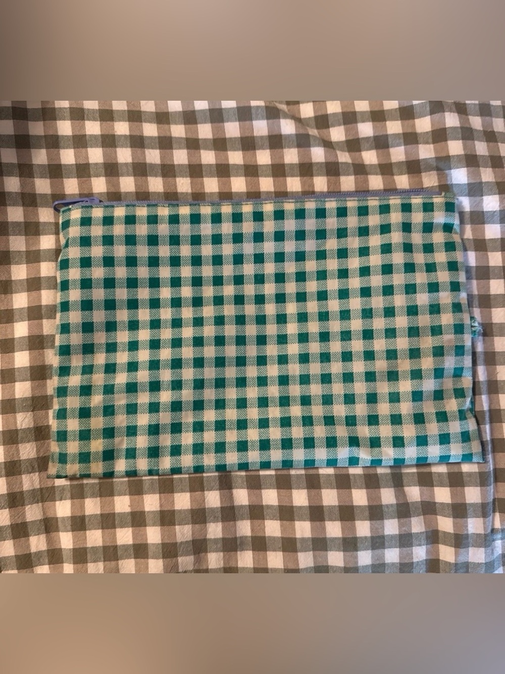 Baggu green gingham flat pouch large